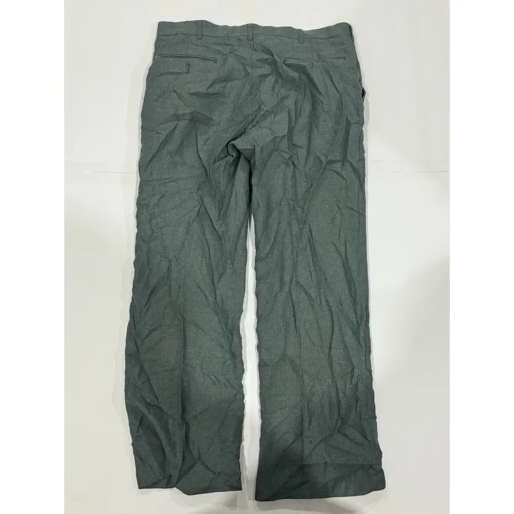 Vtg USA Made Size L Green Pleated High Waist Dress Mens Pants No Brand Textured